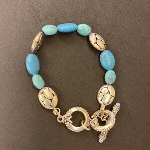 Brighton Silver & Turquoise Beaded Toggle Bracelet